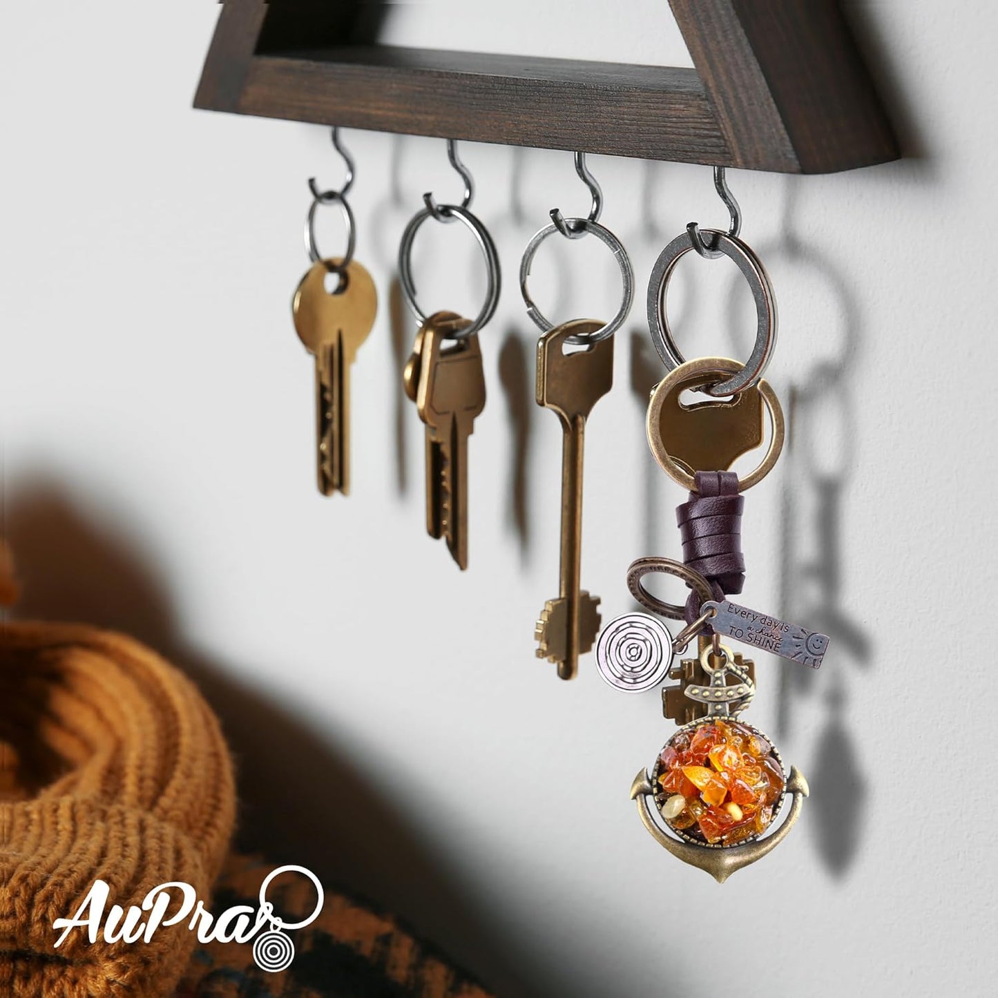 Amber Anchor Keychain Charm – Handmade Vintage Leather – Sailor Gift Keyring-AuPra