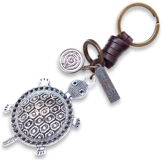 3D Turtle Keychain Charm – Handmade Vintage Leather – Good Luck Gift Keyring-AuPra