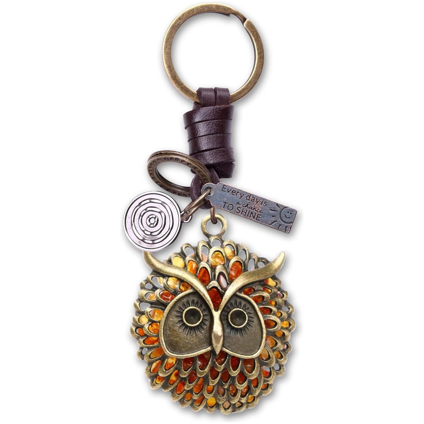 Amber Owl Keychain – Handmade Vintage Leather – Bird Lover Gift Keyring-AuPra