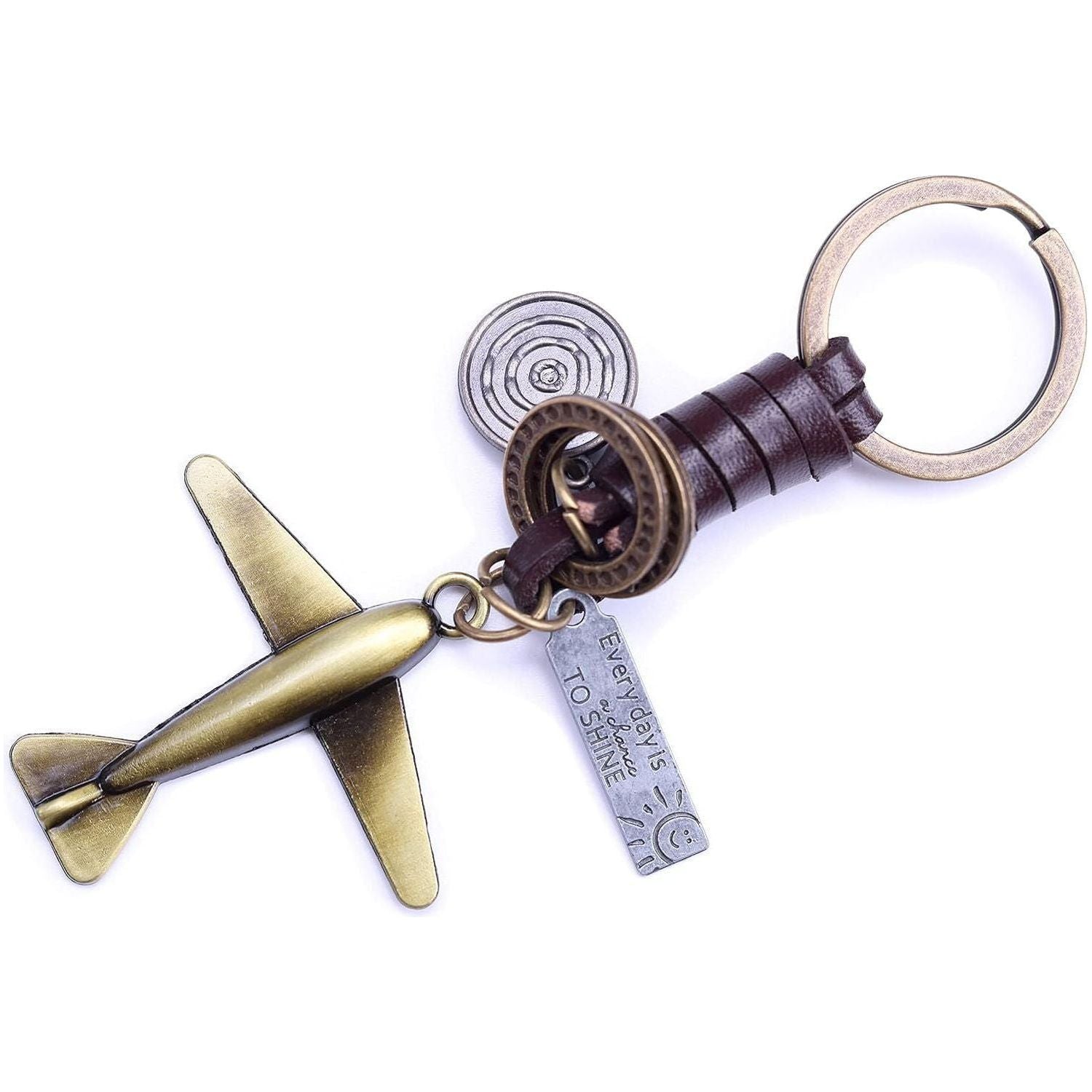 Airplane Keychain Charm – Handmade Vintage Leather – Pilot Gift Keyring-AuPra