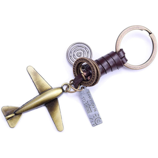Airplane Keychain Charm – Handmade Vintage Leather – Pilot Gift Keyring-AuPra