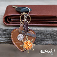 Amber Ship Wheel Keychain – Handmade Vintage Leather – Sailor Gift Keyring Charm-Amber-AuPra