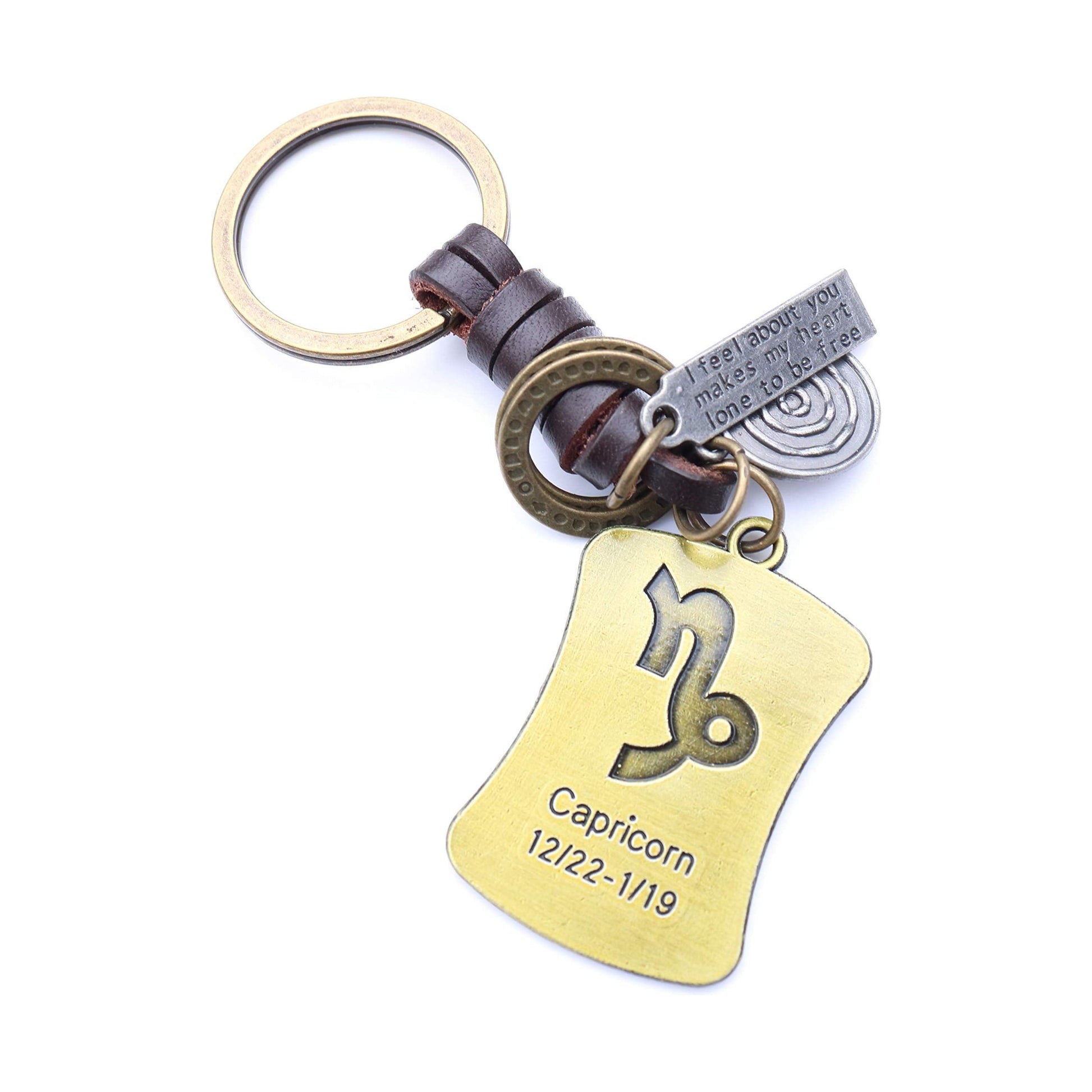 Star Sign Keychain Charm – Handmade Vintage Leather – Zodiac Sign Gift Keyring-AuPra