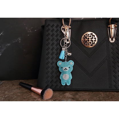 Teddy Bear Crystal Keychain – Velvet Sparkle Tassel Charm – Clip Bag Keyring Gift for Girls-AuPra