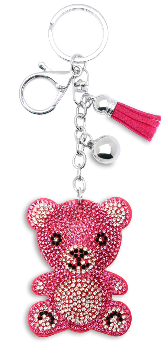 Teddy Bear Crystal Keychain – Velvet Sparkle Tassel Charm – Clip Bag Keyring Gift for Girls