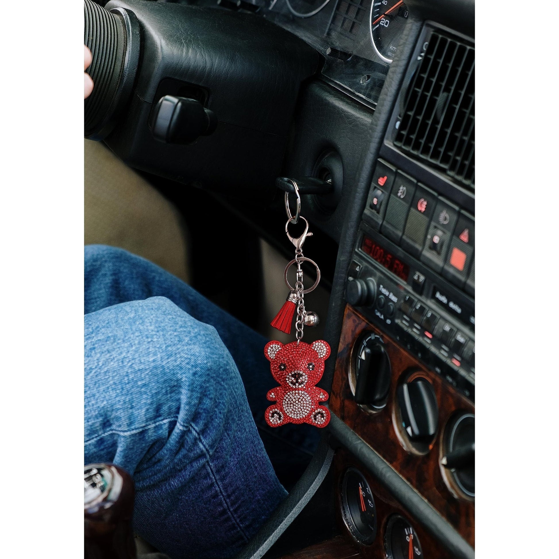 Teddy Bear Crystal Keychain – Velvet Sparkle Tassel Charm – Clip Bag Keyring Gift for Girls-AuPra