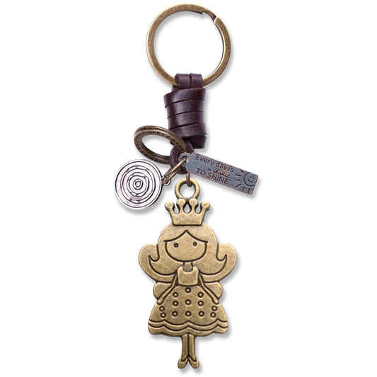Princess Crown Keychain Charm – Handmade Vintage Leather – Queen Gift Keyring-AuPra
