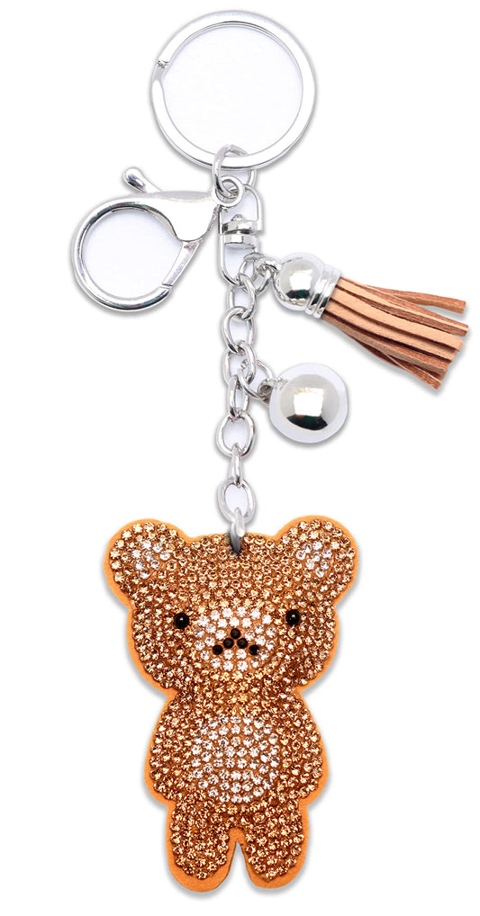 Teddy Bear Crystal Keychain – Velvet Sparkle Tassel Charm – Clip Bag Keyring Gift for Girls