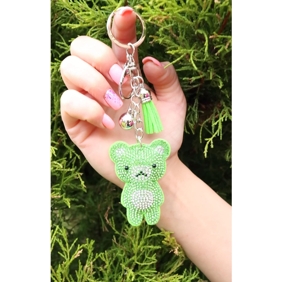 Teddy Bear Crystal Keychain – Velvet Sparkle Tassel Charm – Clip Bag Keyring Gift for Girls-AuPra