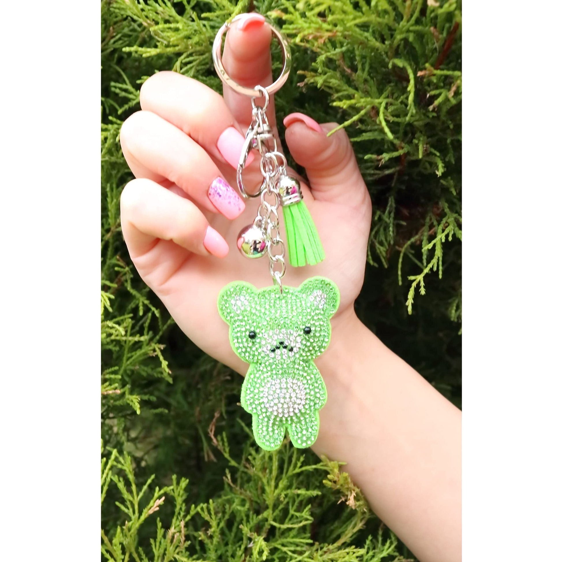Teddy Bear Crystal Keychain – Velvet Sparkle Tassel Charm – Clip Bag Keyring Gift for Girls-AuPra