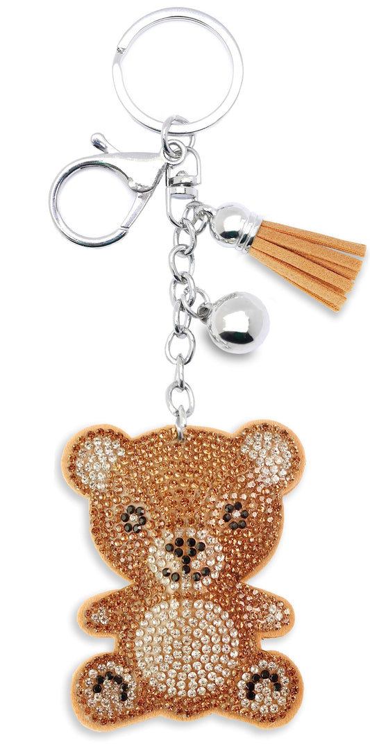Teddy Bear Crystal Keychain – Velvet Sparkle Tassel Charm – Clip Bag Keyring Gift for Girls