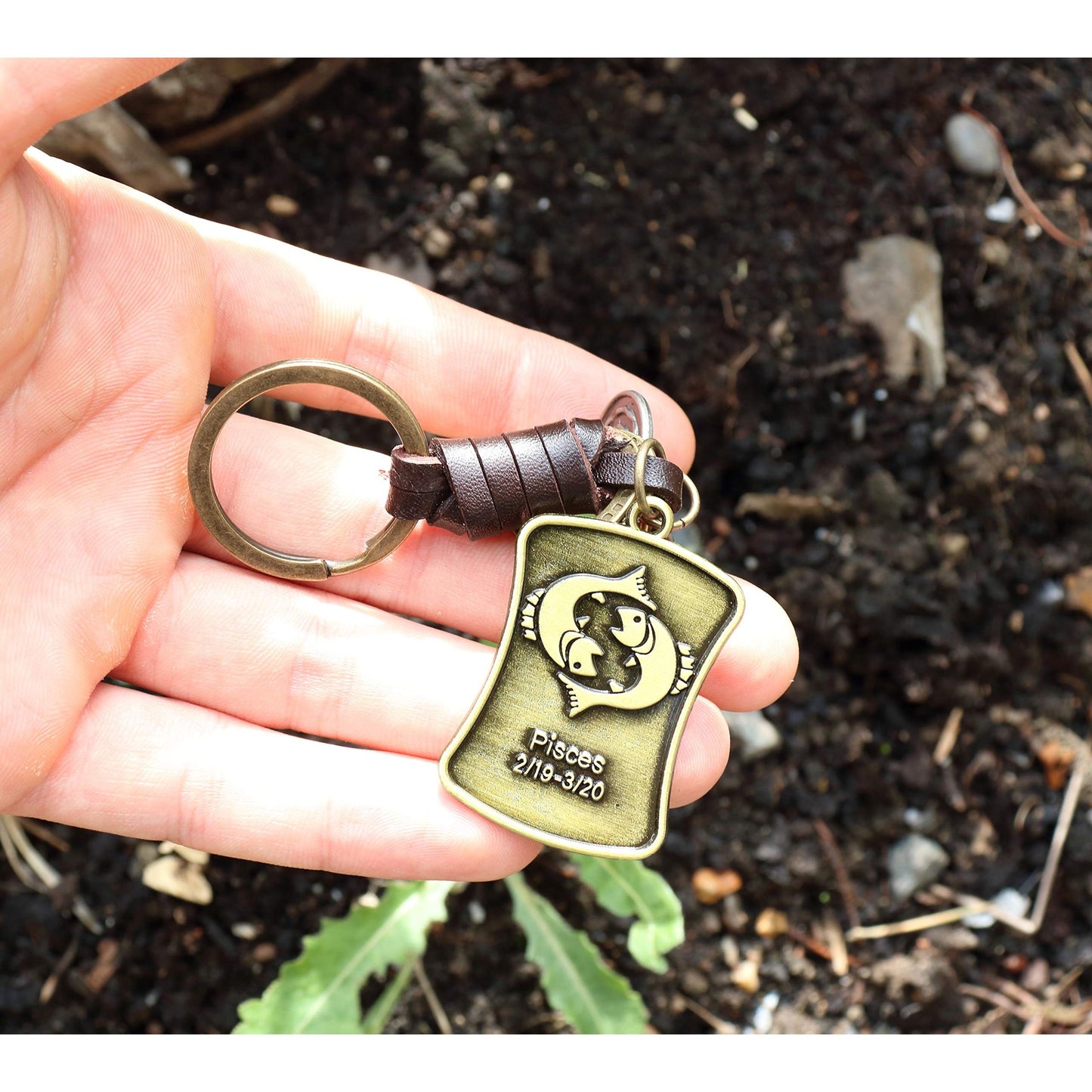 Star Sign Keychain Charm – Handmade Vintage Leather – Zodiac Sign Gift Keyring-AuPra