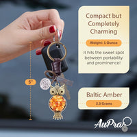 Amber Owl Keychain Charm – Handmade Vintage Leather – Bird Lover Gift Keyring-Amber-AuPra