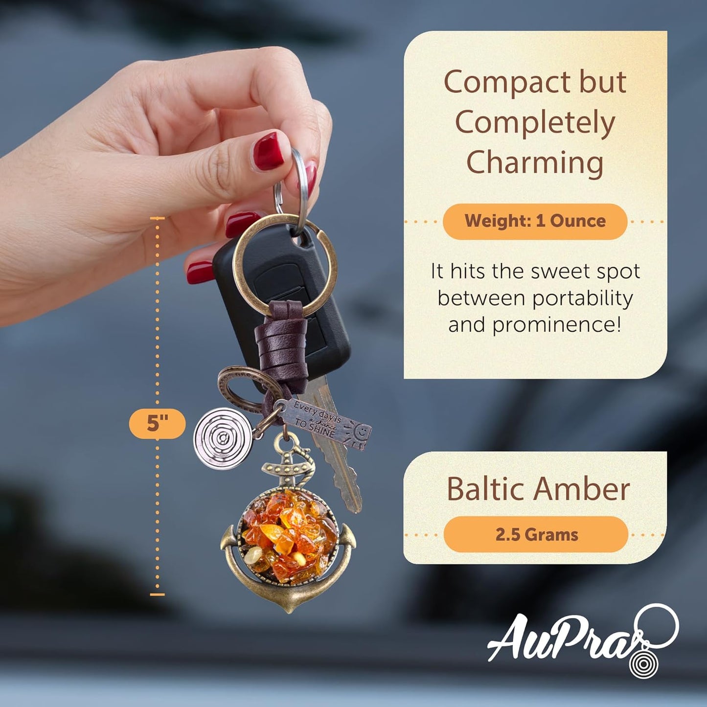 Amber Anchor Keychain Charm – Handmade Vintage Leather – Sailor Gift Keyring-AuPra