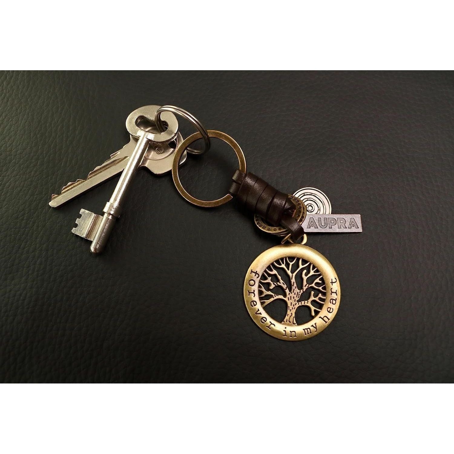 Tree of Life Keychain – Handmade Vintage Leather – Family Charm Keyring Gift-AuPra