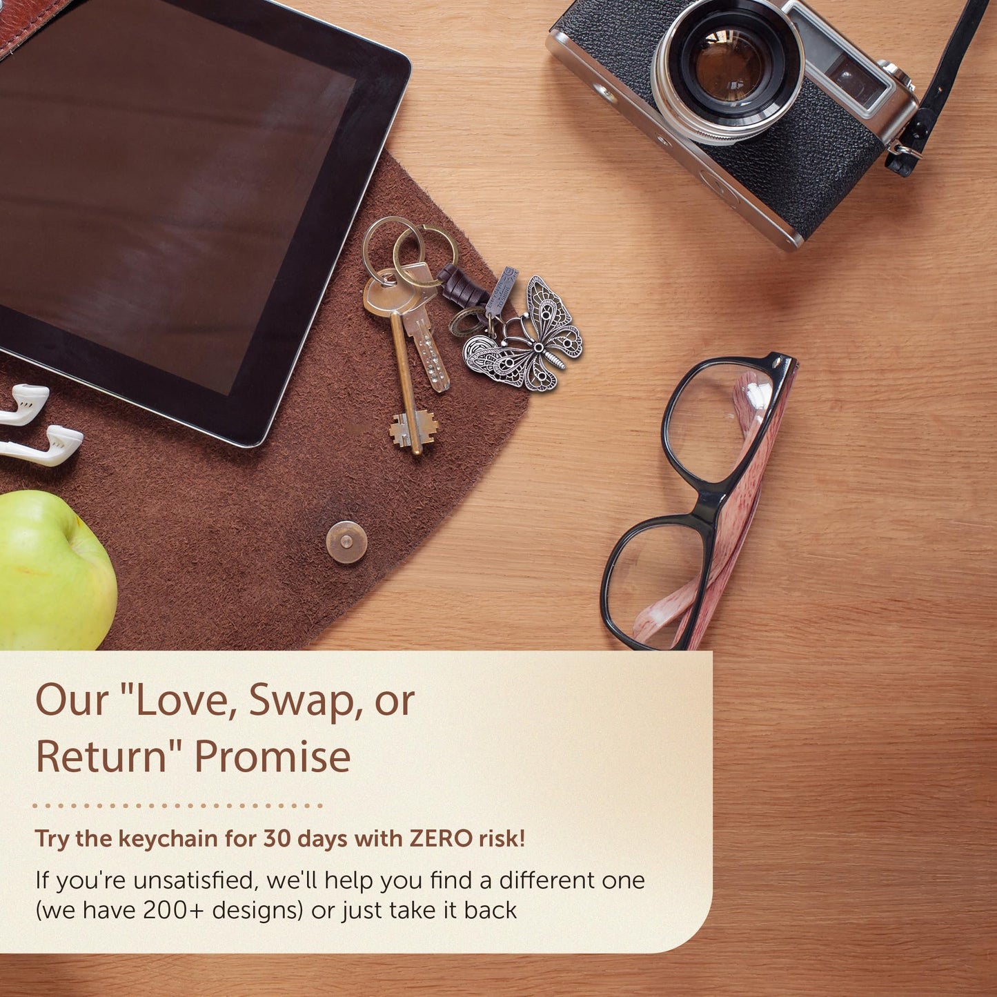 Butterfly Keychain Charm – Handmade Vintage Leather – Gift for Her Keyring-AuPra