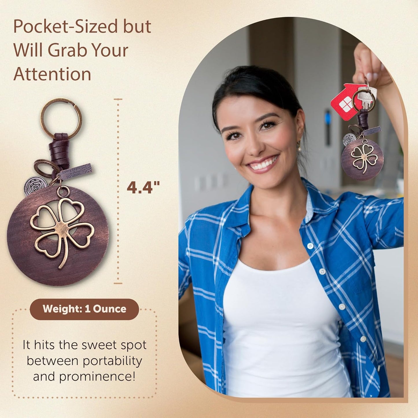 4 Leaf Clover Keychain – Handmade Vintage Leather – Irish Good Luck Shamrock Gift-AuPra