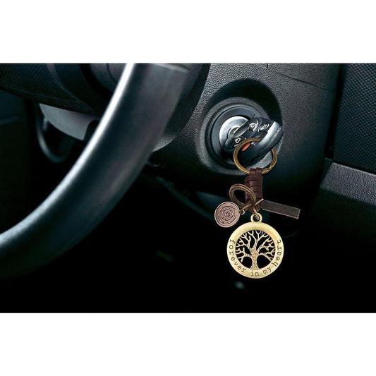 Tree of Life Keychain – Handmade Vintage Leather – Family Charm Keyring Gift-AuPra