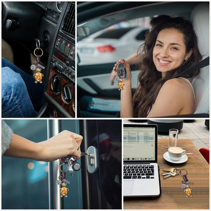 Amber Teddy Bear Keychain – Handmade Vintage Leather – Cute Gift Keyring for Her-Amber-AuPra