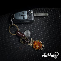 Amber Owl Keychain Charm – Handmade Vintage Leather – Bird Lover Gift Keyring-AuPra