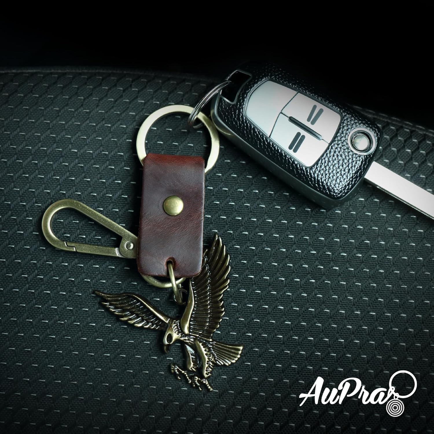 AuPra Eagle KeyChain Gift Women & Men Leather Bird KeyRing Home Car Keys Holder Present