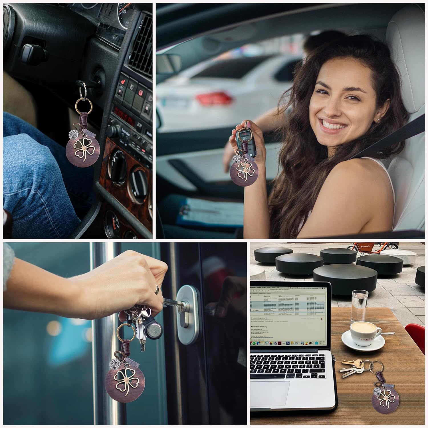 4 Leaf Clover Keychain – Handmade Vintage Leather – Irish Good Luck Shamrock Gift-AuPra