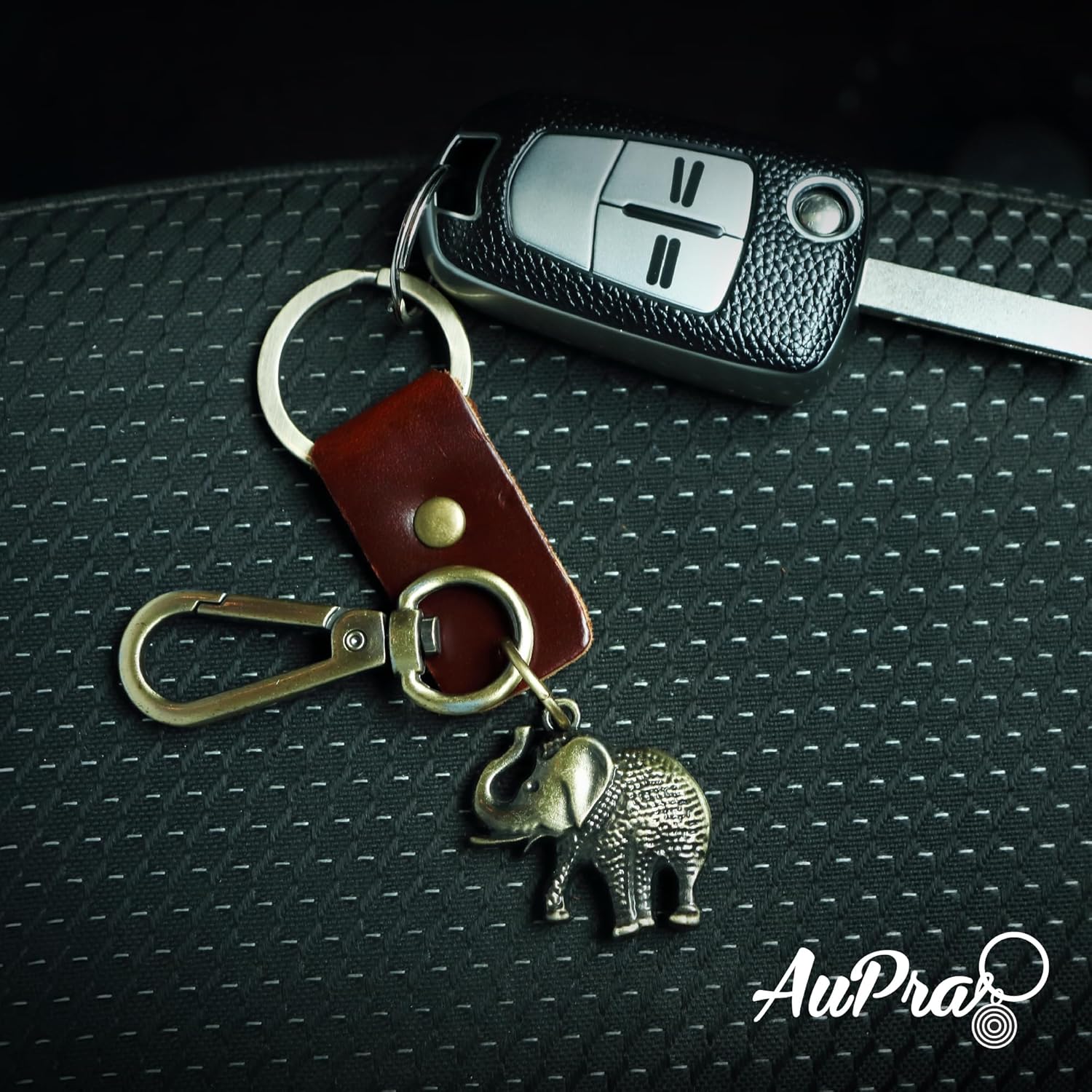 AuPra Elephant KeyChain Gift Women & Men Red Leather KeyRing Home Car Keys Holder Ladies Good Luck Present