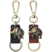 Elephant Keychain Gift – Handmade Vintage Leather – Good Luck Keyring Charm-AuPra