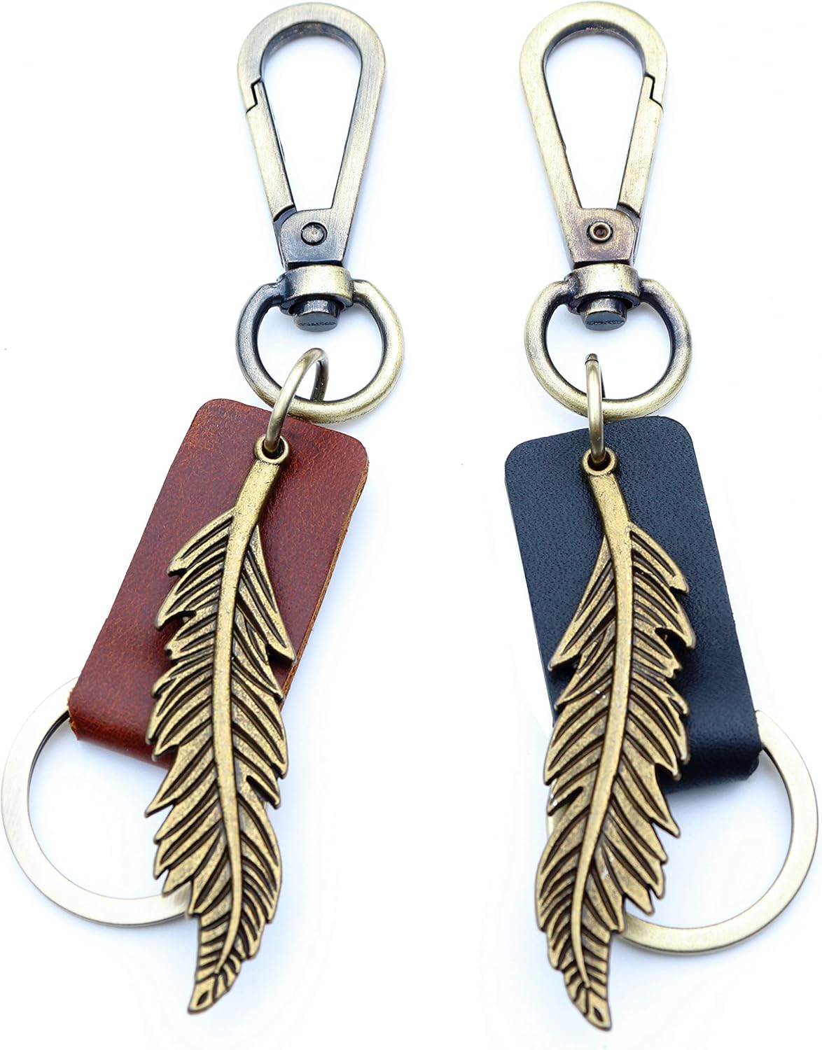 AuPra Feather KeyChain Gift Women & Men Leather KeyRing Home Car Keys Holder Present