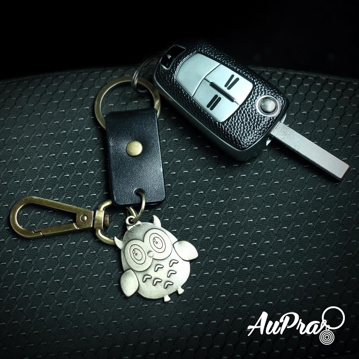 Owl Keychain Charm – Handmade Vintage Leather – Bird Gift Keyring-AuPra