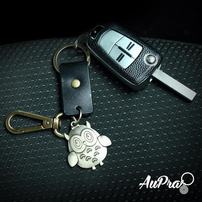 AuPra Owl KeyChain Gift Women & Men Leather Bird KeyRing Home Car Keys Holder Present