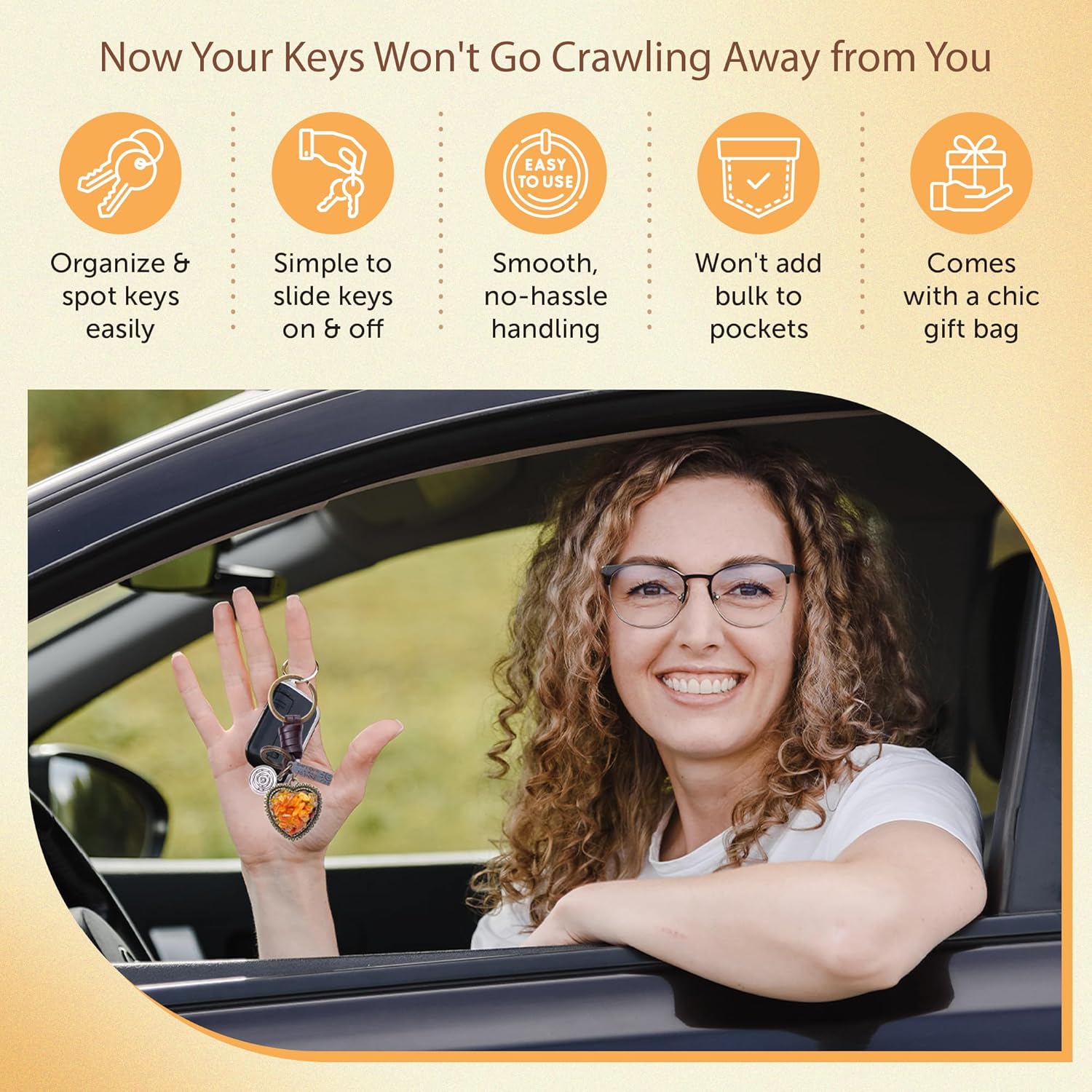 AuPra Amber Heart Keychain for Women & Men Gift Handmade Leather Love Key Chain Home Car Door Keys Vintage Charm I Love You Keyring Valentine Present