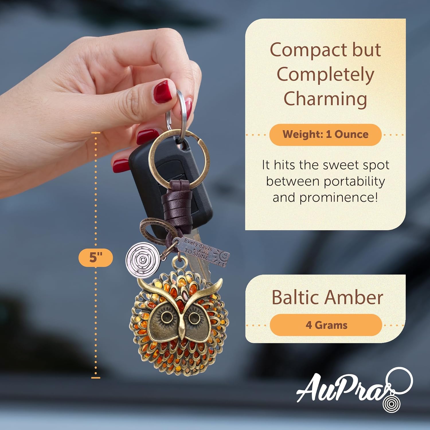 Amber Owl Keychain – Handmade Vintage Leather – Bird Lover Gift Keyring-AuPra