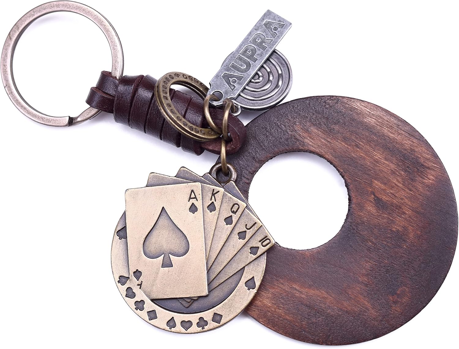AuPra Poker Cards KeyRing Gifts Women & Men Leather Casino KeyChains Home Car Door Keys Holder Good Luck Present