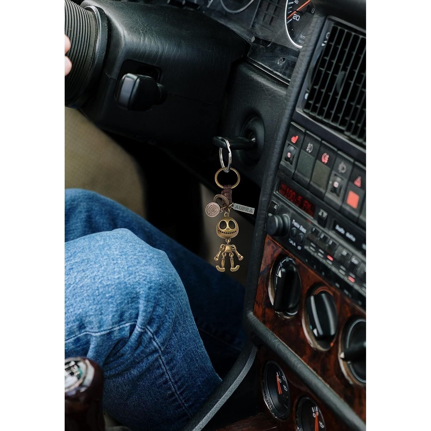 3D Skull Keychain Charm – Handmade Vintage Leather – Skeleton Keyring Halloween Gift-AuPra