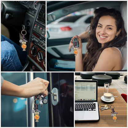 Amber Owl Keychain Charm – Handmade Vintage Leather – Bird Lover Gift Keyring-Amber-AuPra