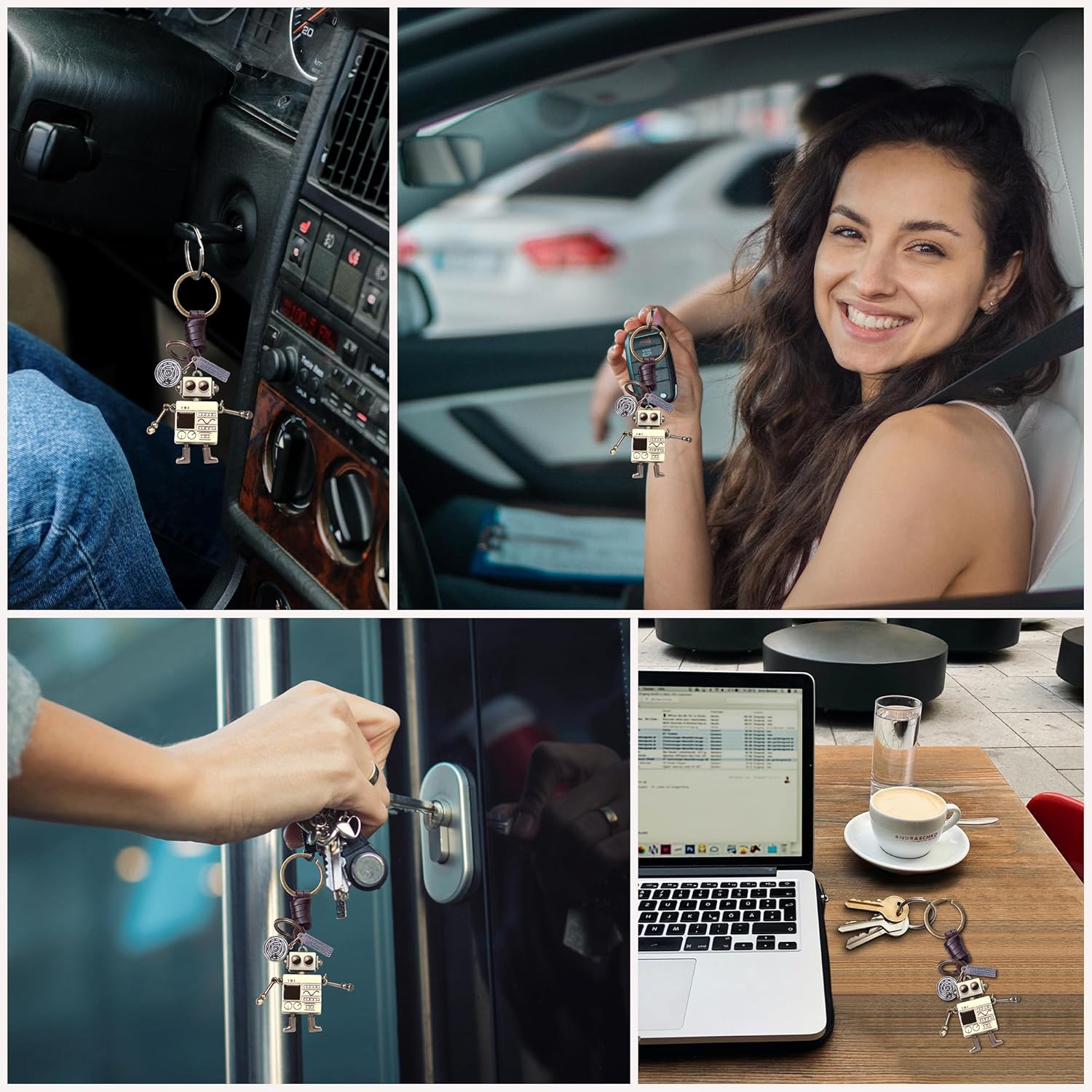 AuPra Robot KeyRing Gifts Women & Men Leather KeyChains Home Car Door Keys Holder Children Funny Present