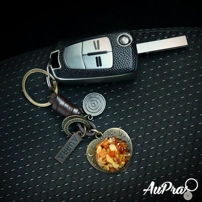 Amber Heart Keychain Charm – Handmade Vintage Leather – Valentine Love Gift Keyring-Amber-AuPra