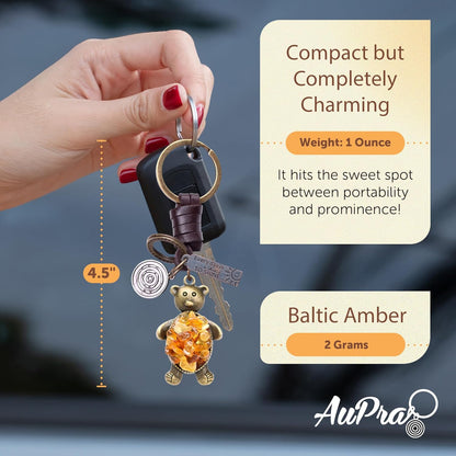 Amber Teddy Bear Keychain – Handmade Vintage Leather – Cute Gift Keyring for Her-Amber-AuPra