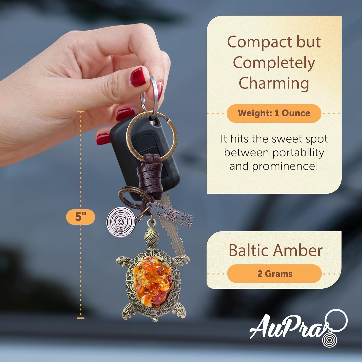 Amber Turtle Keychain Charm – Handmade Vintage Leather – Good Luck Gift Keyring-AuPra