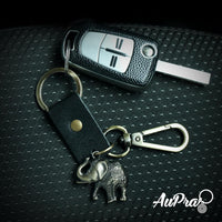 Elephant Keychain Gift – Handmade Vintage Leather – Good Luck Keyring Charm-AuPra