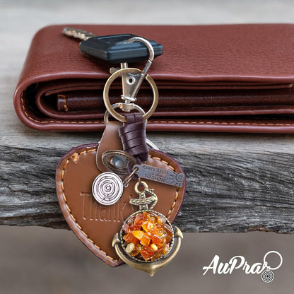 Amber Anchor Keychain Charm – Handmade Vintage Leather – Sailor Gift Keyring-AuPra