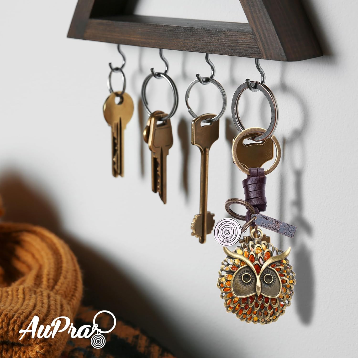 Amber Owl Keychain – Handmade Vintage Leather – Bird Lover Gift Keyring-AuPra