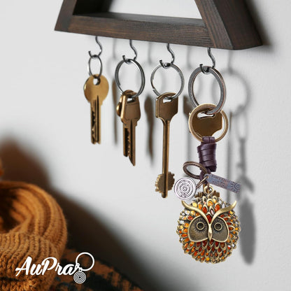 Amber Owl Keychain – Handmade Vintage Leather – Bird Lover Gift Keyring-AuPra