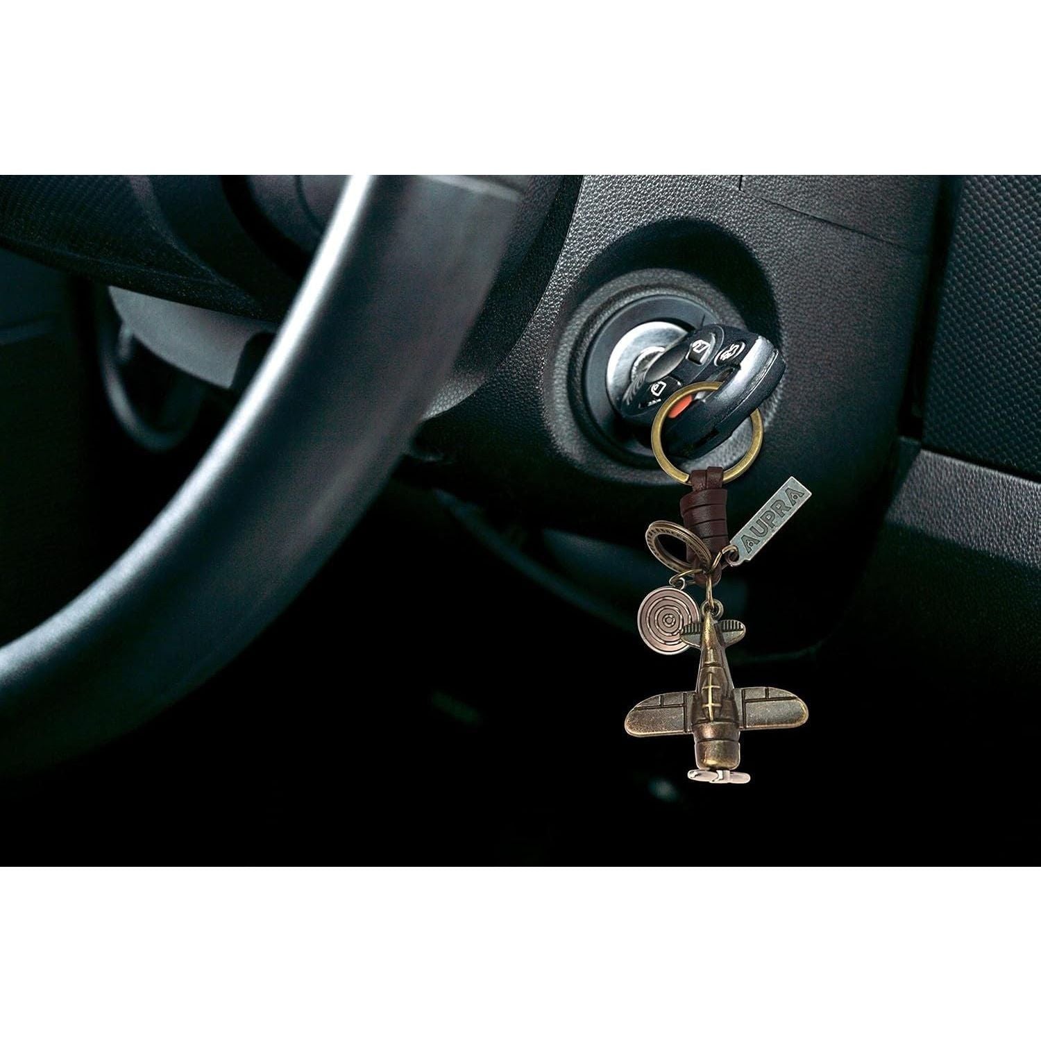3D Airplane Keychain Charm – Handmade Vintage Leather – Pilot Gift Keyring-AuPra