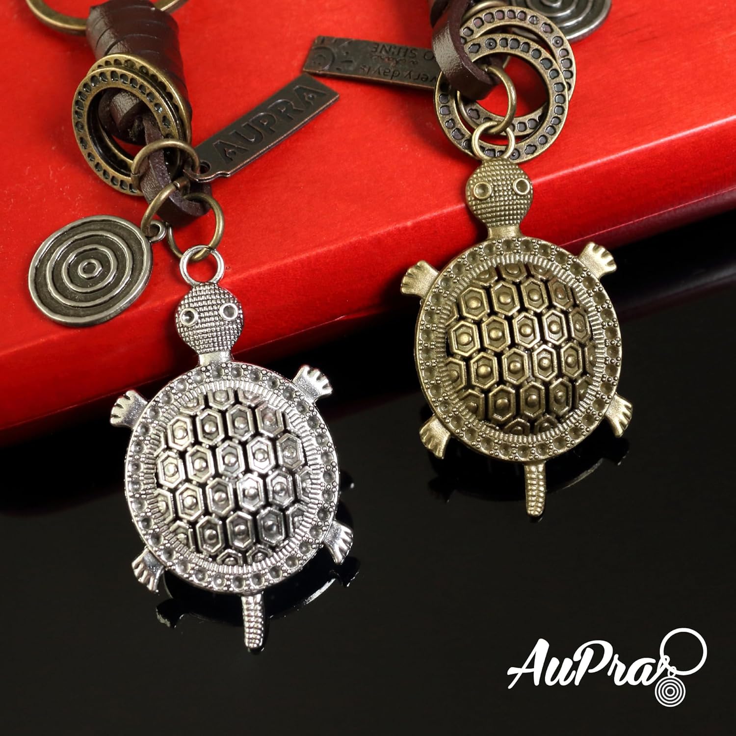 3D Turtle Keychain Charm – Handmade Vintage Leather – Good Luck Gift Keyring-AuPra
