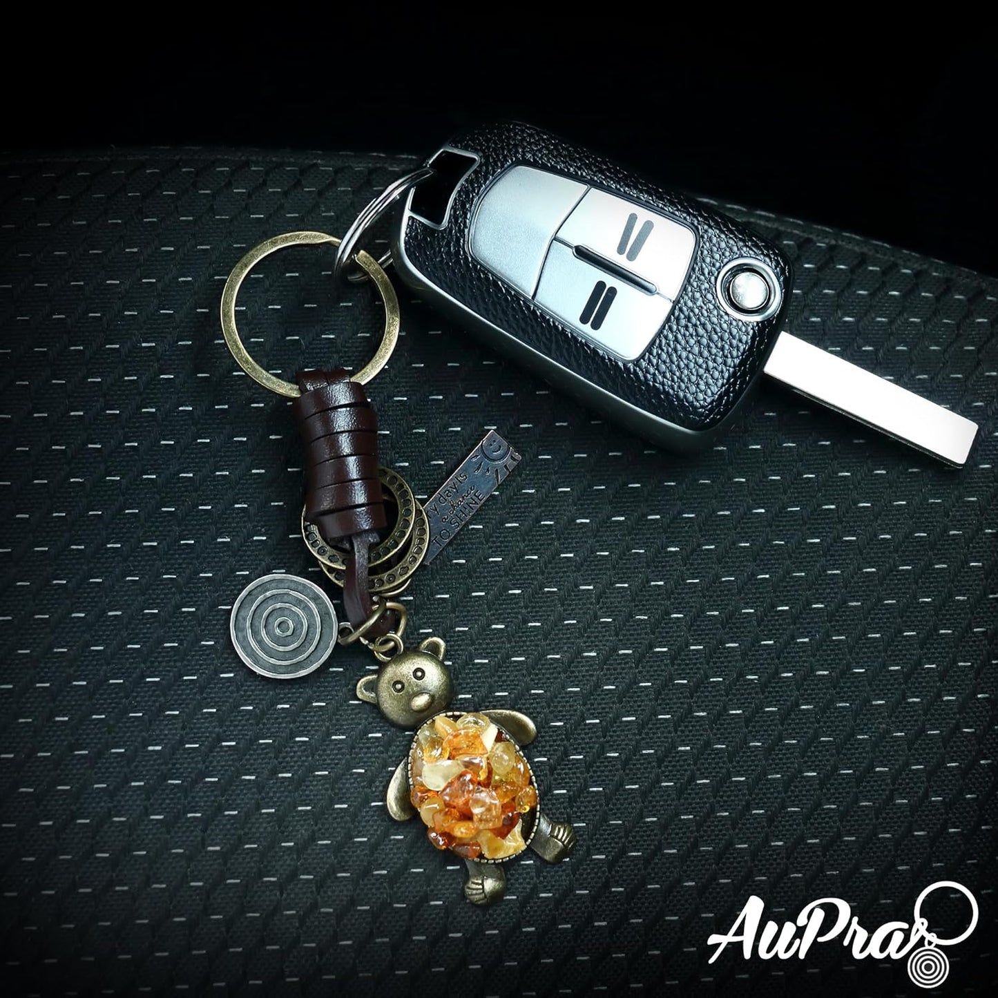 Amber Teddy Bear Keychain – Handmade Vintage Leather – Cute Gift Keyring for Her-Amber-AuPra