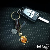 Amber Teddy Bear Keychain – Handmade Vintage Leather – Cute Gift Keyring for Her-Amber-AuPra