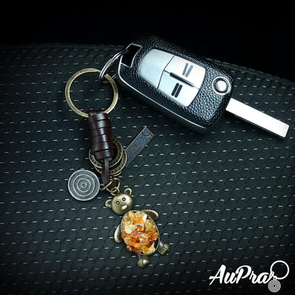 Amber Teddy Bear Keychain – Handmade Vintage Leather – Cute Gift Keyring for Her-Amber-AuPra