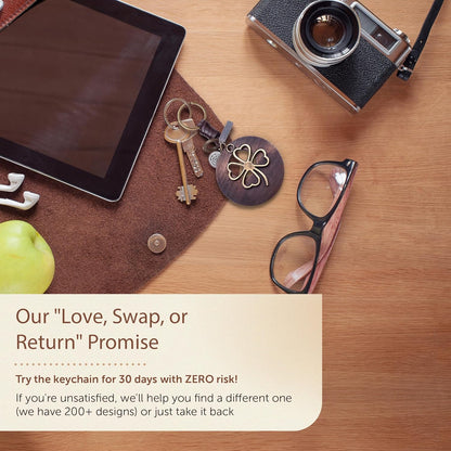 4 Leaf Clover Keychain – Handmade Vintage Leather – Irish Good Luck Shamrock Gift-AuPra